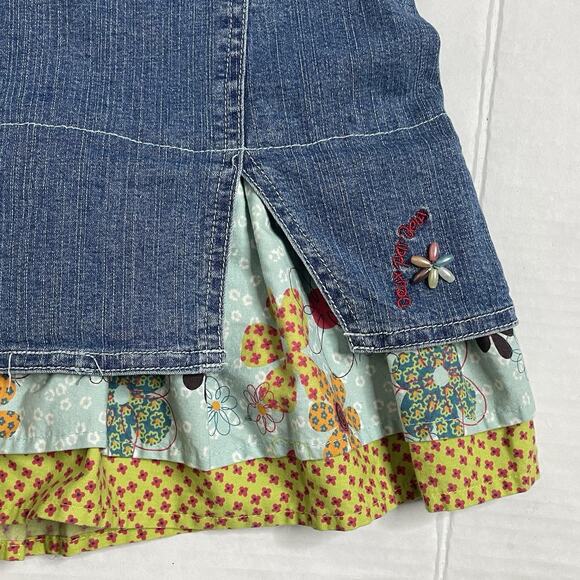 Deux par Deux Girls Denim Dress 6Y Beaded Floral Ruffle Artisan Cottagecore - Picture 2 of 6